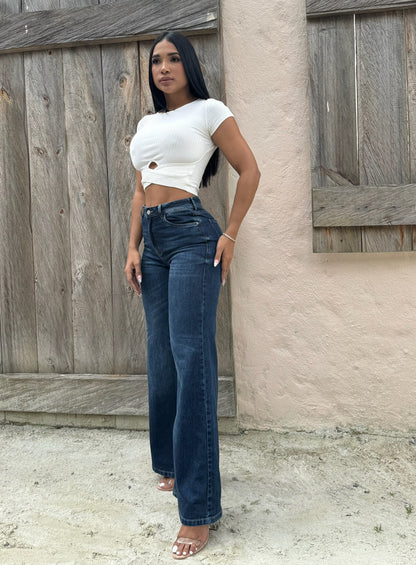 Jean wide leg con desgastes